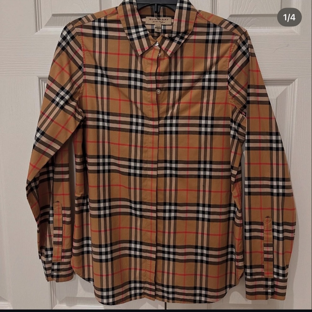Burberry Beige and Black Plaid Men's Shirt